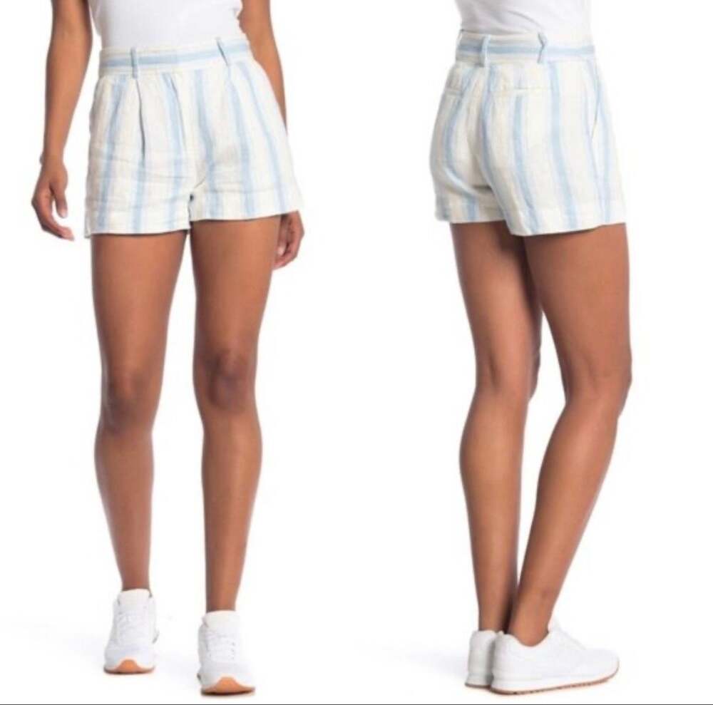 Frame White Blue Stripe Linen Shorts 8 NWT